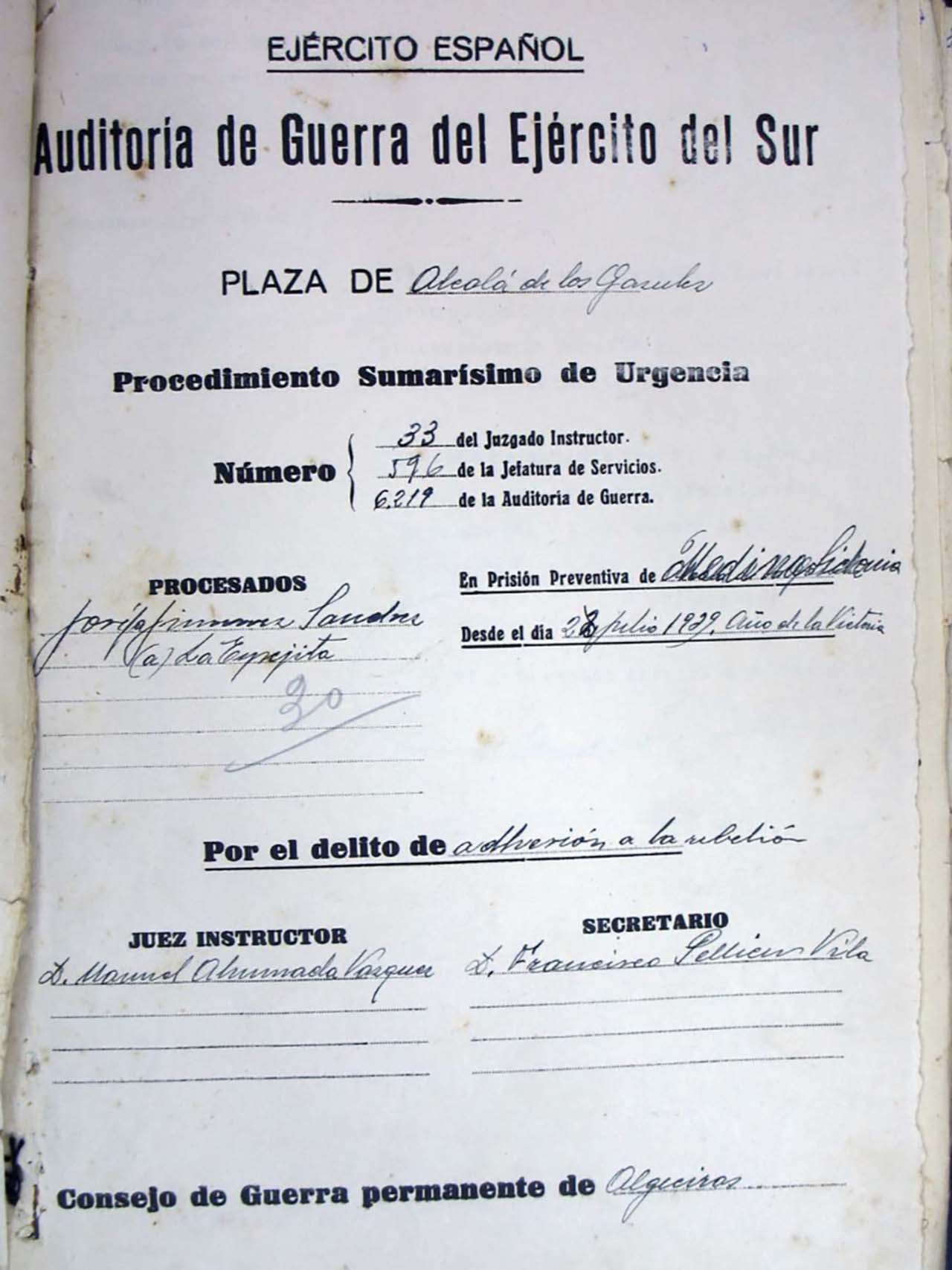 portada del juicio sumarísimo a Josefa Jiménez Sánchez "La Espejita"